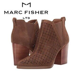 Marc Fisher, Arwen Perforated Pointed-toe Suede Bootie, Tan, Brown